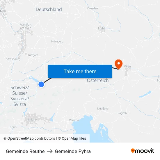 Gemeinde Reuthe to Gemeinde Pyhra map