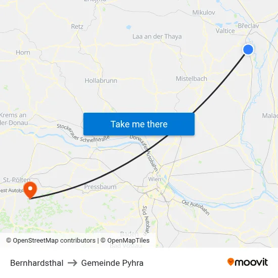 Bernhardsthal to Gemeinde Pyhra map