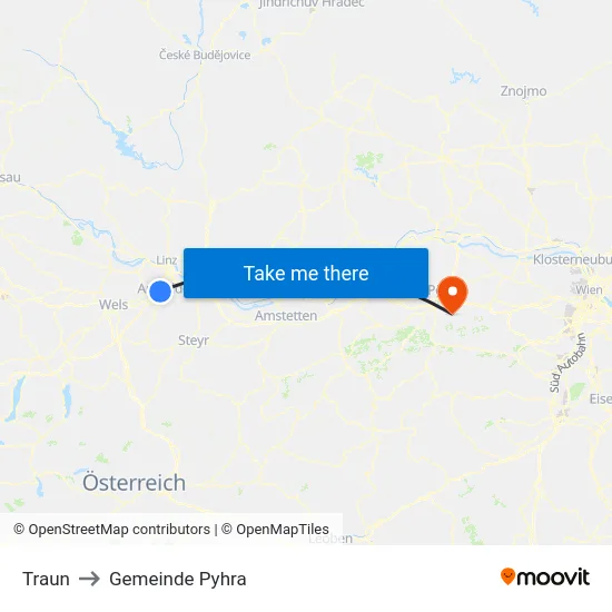 Traun to Gemeinde Pyhra map