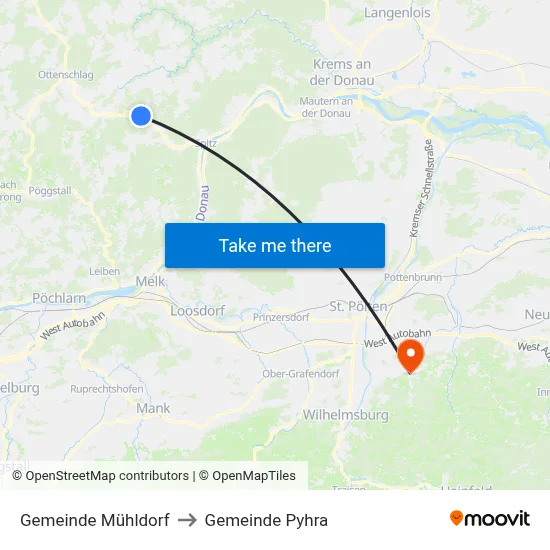 Gemeinde Mühldorf to Gemeinde Pyhra map