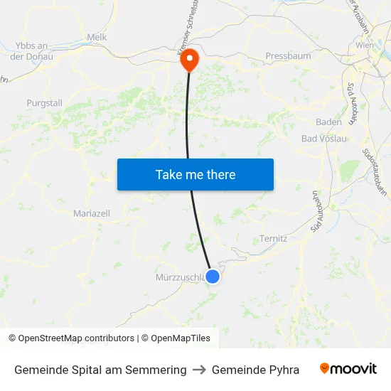 Gemeinde Spital am Semmering to Gemeinde Pyhra map