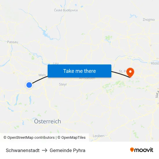 Schwanenstadt to Gemeinde Pyhra map