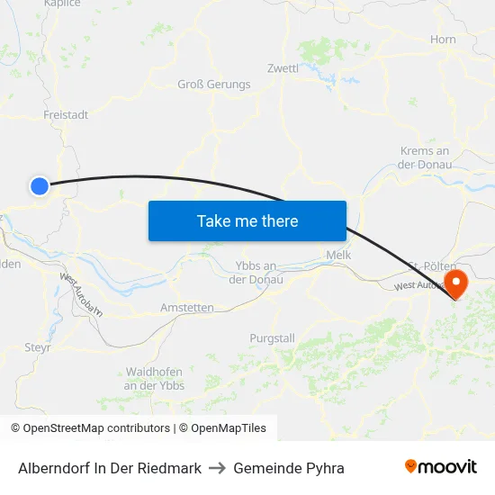 Alberndorf In Der Riedmark to Gemeinde Pyhra map