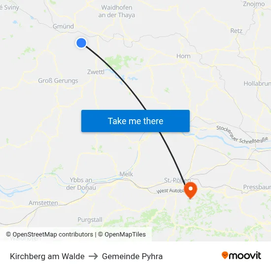 Kirchberg am Walde to Gemeinde Pyhra map