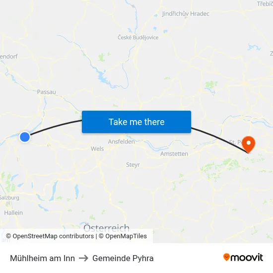 Mühlheim am Inn to Gemeinde Pyhra map