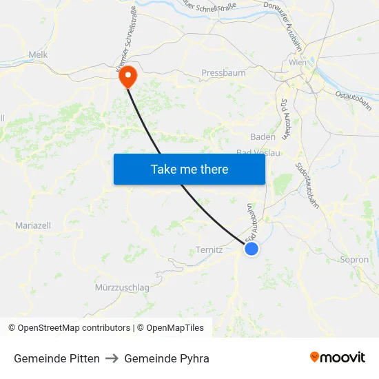 Gemeinde Pitten to Gemeinde Pyhra map