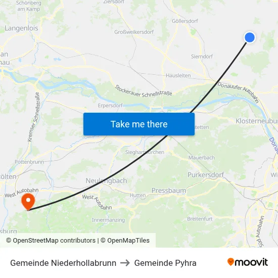 Gemeinde Niederhollabrunn to Gemeinde Pyhra map