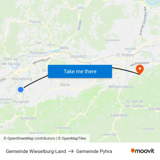 Gemeinde Wieselburg-Land to Gemeinde Pyhra map