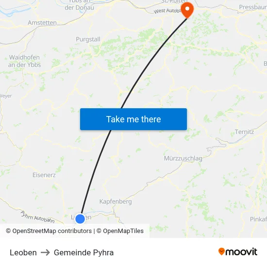 Leoben to Gemeinde Pyhra map