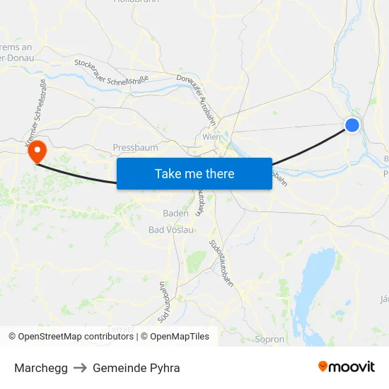 Marchegg to Gemeinde Pyhra map