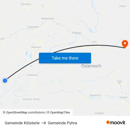 Gemeinde Klösterle to Gemeinde Pyhra map