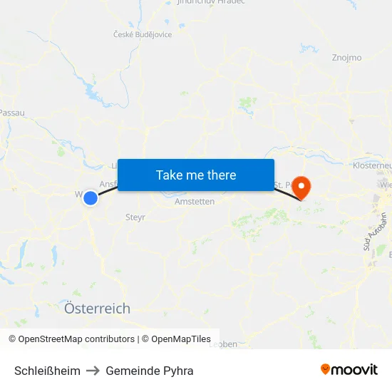 Schleißheim to Gemeinde Pyhra map