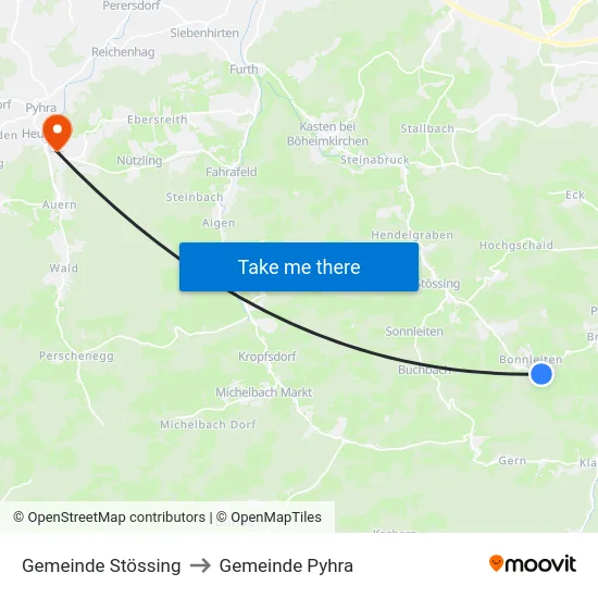 Gemeinde Stössing to Gemeinde Pyhra map