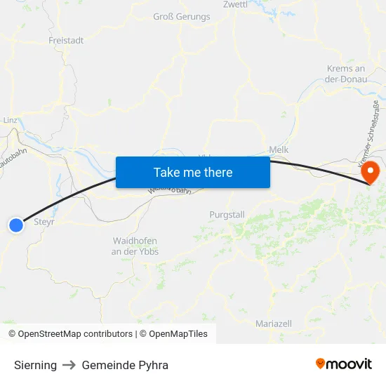 Sierning to Gemeinde Pyhra map