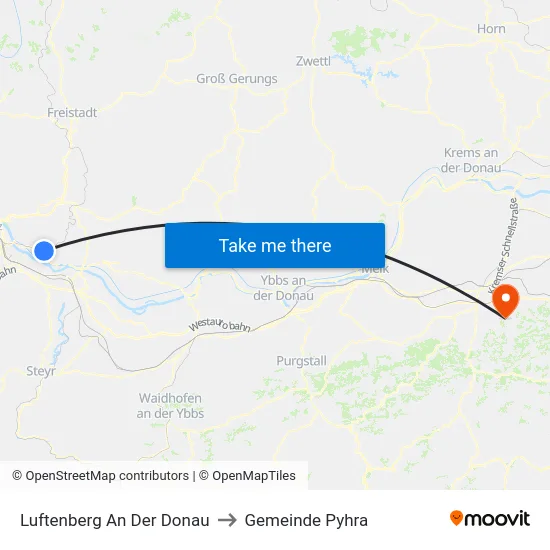 Luftenberg An Der Donau to Gemeinde Pyhra map