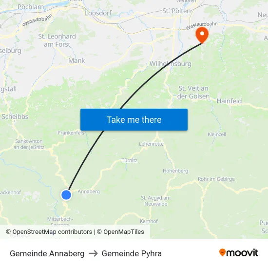 Gemeinde Annaberg to Gemeinde Pyhra map