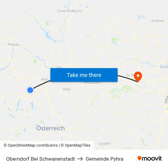 Oberndorf Bei Schwanenstadt to Gemeinde Pyhra map