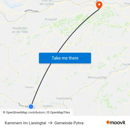 Kammern Im Liesingtal to Gemeinde Pyhra map