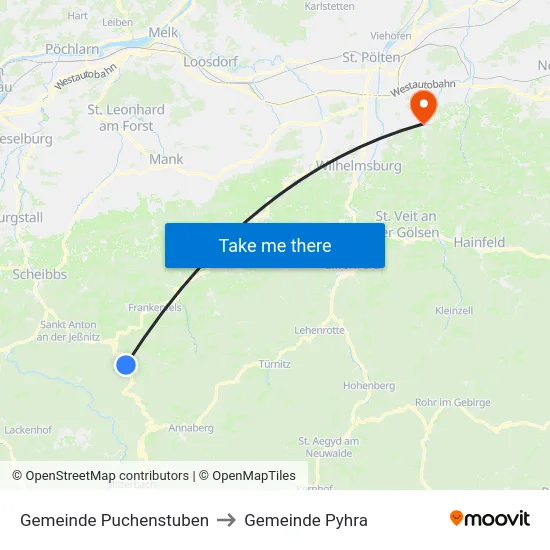 Gemeinde Puchenstuben to Gemeinde Pyhra map