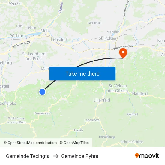 Gemeinde Texingtal to Gemeinde Pyhra map
