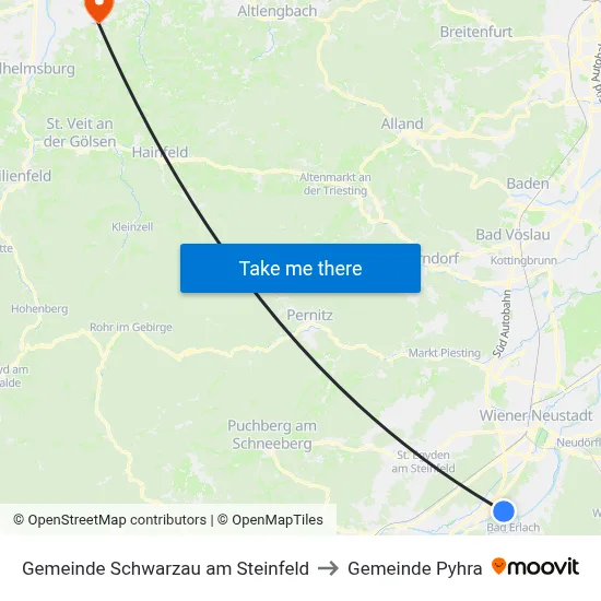Gemeinde Schwarzau am Steinfeld to Gemeinde Pyhra map