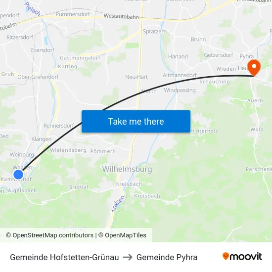 Gemeinde Hofstetten-Grünau to Gemeinde Pyhra map