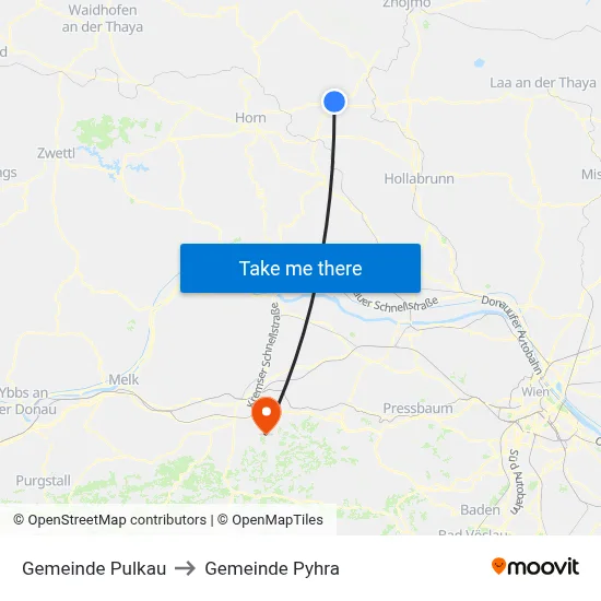 Gemeinde Pulkau to Gemeinde Pyhra map
