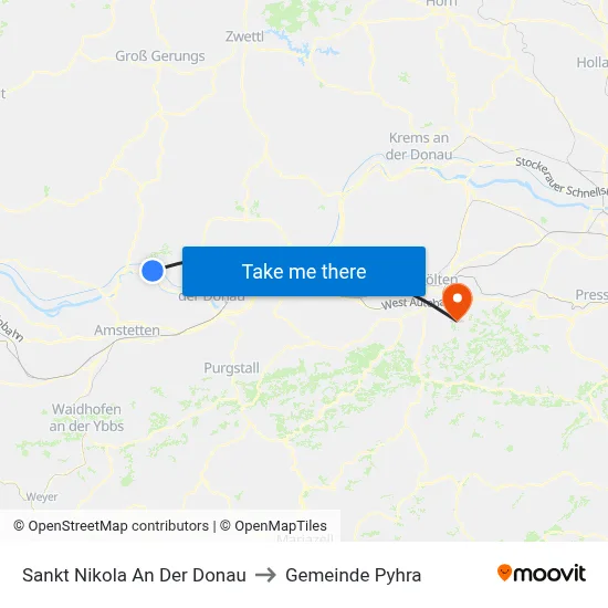 Sankt Nikola An Der Donau to Gemeinde Pyhra map