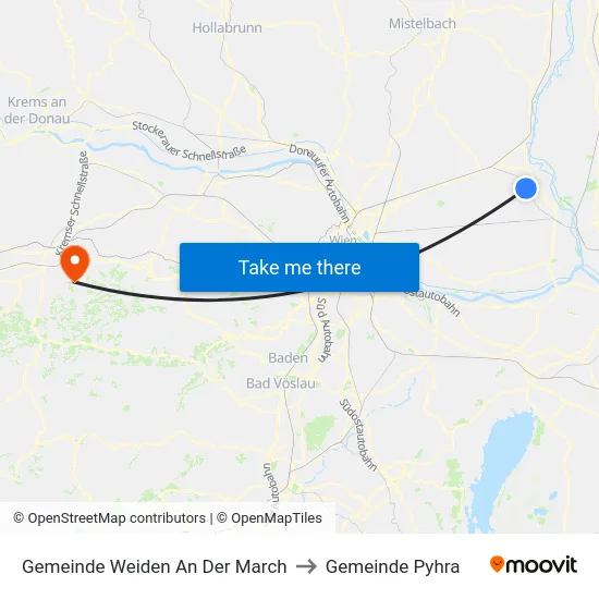 Gemeinde Weiden An Der March to Gemeinde Pyhra map