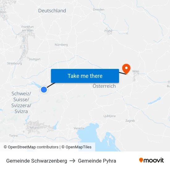 Gemeinde Schwarzenberg to Gemeinde Pyhra map