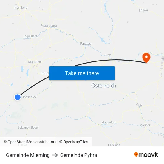 Gemeinde Mieming to Gemeinde Pyhra map