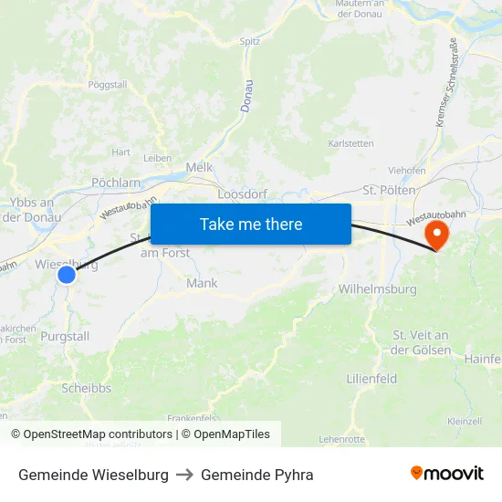 Gemeinde Wieselburg to Gemeinde Pyhra map