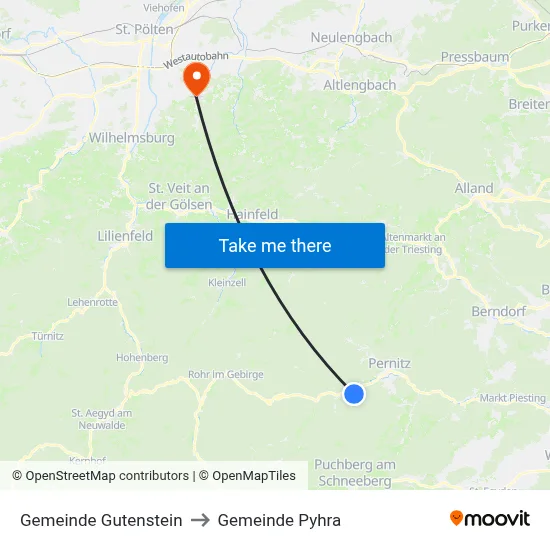 Gemeinde Gutenstein to Gemeinde Pyhra map