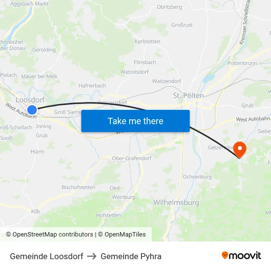 Gemeinde Loosdorf to Gemeinde Pyhra map