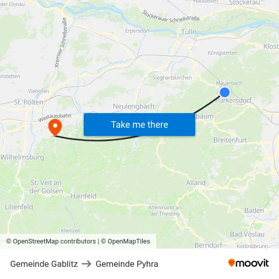Gemeinde Gablitz to Gemeinde Pyhra map