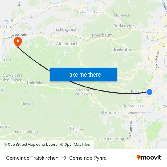 Gemeinde Traiskirchen to Gemeinde Pyhra map