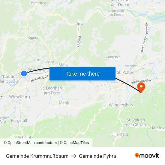 Gemeinde Krummnußbaum to Gemeinde Pyhra map