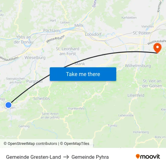 Gemeinde Gresten-Land to Gemeinde Pyhra map