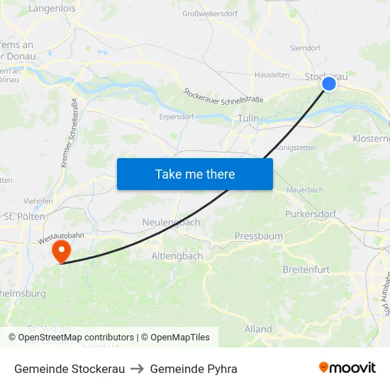 Gemeinde Stockerau to Gemeinde Pyhra map