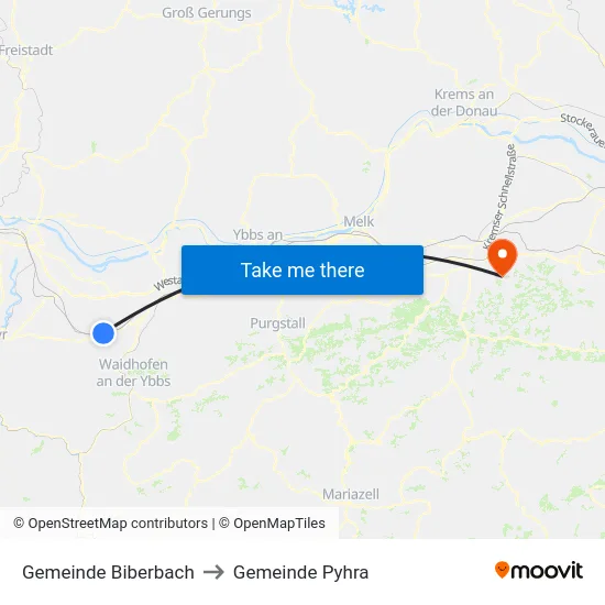 Gemeinde Biberbach to Gemeinde Pyhra map