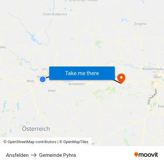 Ansfelden to Gemeinde Pyhra map