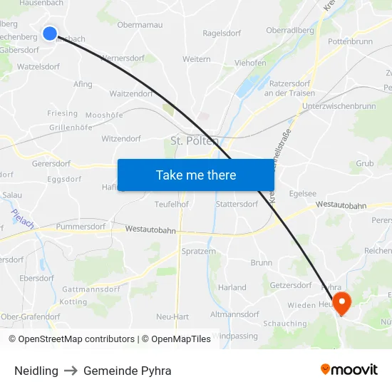 Neidling to Gemeinde Pyhra map