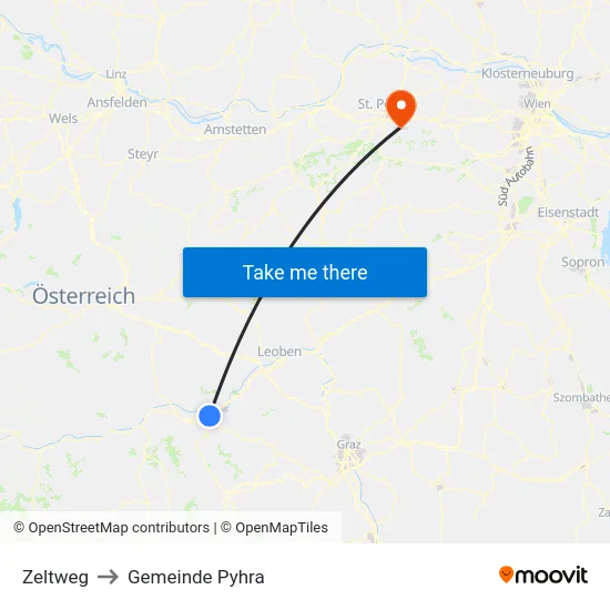 Zeltweg to Gemeinde Pyhra map