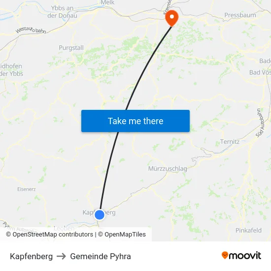 Kapfenberg to Gemeinde Pyhra map
