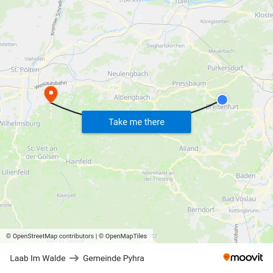 Laab Im Walde to Gemeinde Pyhra map