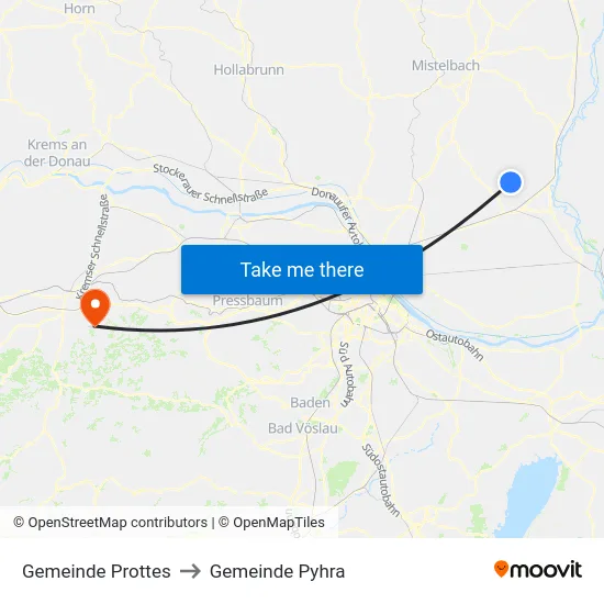 Gemeinde Prottes to Gemeinde Pyhra map