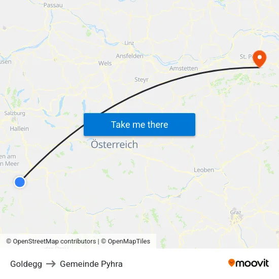 Goldegg to Gemeinde Pyhra map