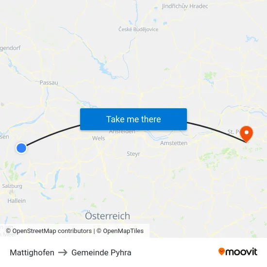 Mattighofen to Gemeinde Pyhra map