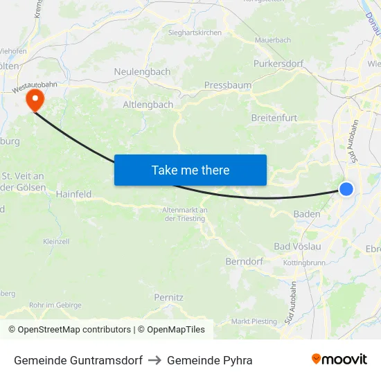 Gemeinde Guntramsdorf to Gemeinde Pyhra map