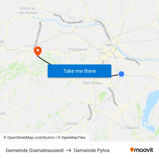 Gemeinde Gramatneusiedl to Gemeinde Pyhra map